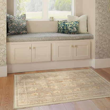 RUGGABLE x Morris & Co Washable Area Rug– Pimpernel Vintage Stone 4x6, Stain-Resistant, Non-Slip – Medium Machine Washable Rugs for Living Room, Bedroom, Hallway, Entryway & Office–with Cushioned Pad