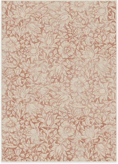 RUGGABLE x Morris & Co Washable Area Rug – Mallow Rust Red 5x7, Stain-Resistant, Non-Slip – Medium Machine Washable Rugs for Living Room, Bedroom, Hallway, Entryway & Office–with Cushioned Pad