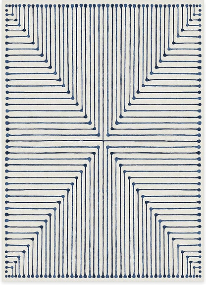 RUGGABLE x Jonathan Adler Machine Washable Modern Area Rug – Inkdrop Slate Blue 5x7, Stain-Resistant, Non-Slip – Medium Rugs for Living Room, Bedroom, Hallway, Entryway & Office–with Standard Pad