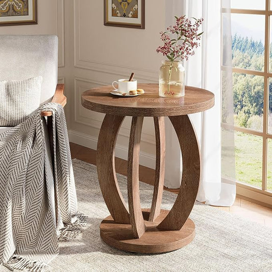 Tribesigns End Table, Round Side Table with Storage, Farmhouse Nightstand Bedside with Round Tabletop, Accent End Table for Living Room Bedroom Small Space, Wooden Accent Furniture, Rustic Brown