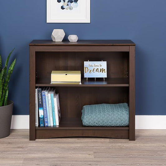 Prepac Sonoma 2-Tier Bookcase 29"H with 1 Adjustable Shelf, Espresso Storage Cabinet, Modern Display Cabinet, Bookshelf with Storage Shelves for Home Office, Living Room, Bedroom Organizer