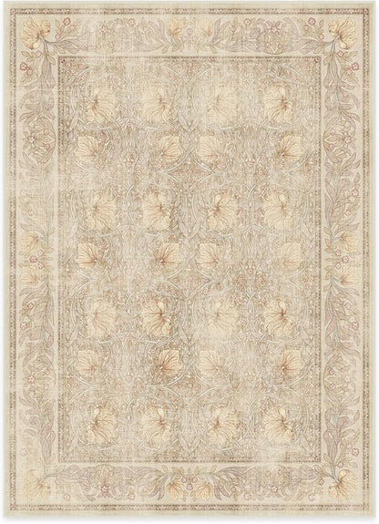 RUGGABLE x Morris & Co Washable Area Rug– Pimpernel Vintage Stone 5x7, Stain-Resistant, Non-Slip – Medium Machine Washable Rugs for Living Room, Bedroom, Hallway, Entryway & Office–with Cushioned Pad
