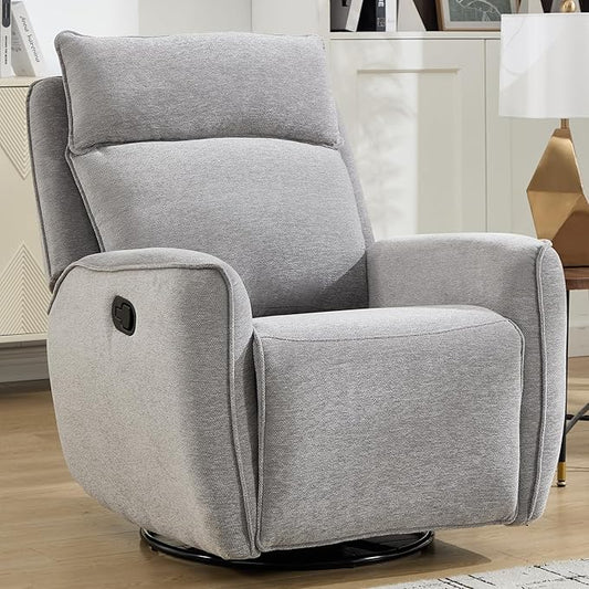 INZOY Nursing Rocking Chair Recliner, Swivel Rocker Recliner, Swivel Glider Rocking Recliners with Soft Backrest, Chenille Fabric Manual Reclining Sofa for Living Room Bedroom Apartment, Grey