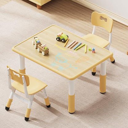 Brelley Kids Table and 2 Chairs Set, Height Adjustable Toddler Desk 31.5" L x 23.6" W and Chair Set, Graffiti Desktop, Classroom/Daycare/Home, Children Multi-Activity Table for Ages 2-8