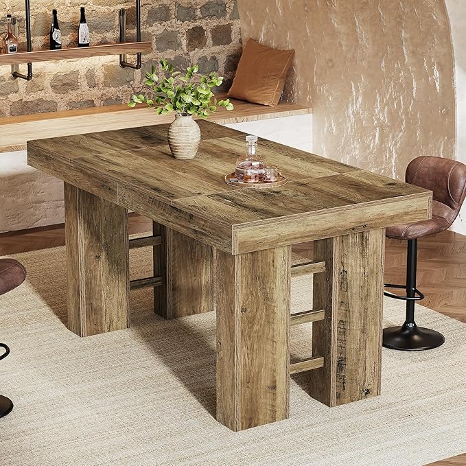 Tribesigns 63-Inch Long Bar Table, Farmhouse Rectangular Counter Height Pub Table, Wood Home Bar Unit for Kitchen, Dining Room, Living Room, Rustic Brown (Table Only)
