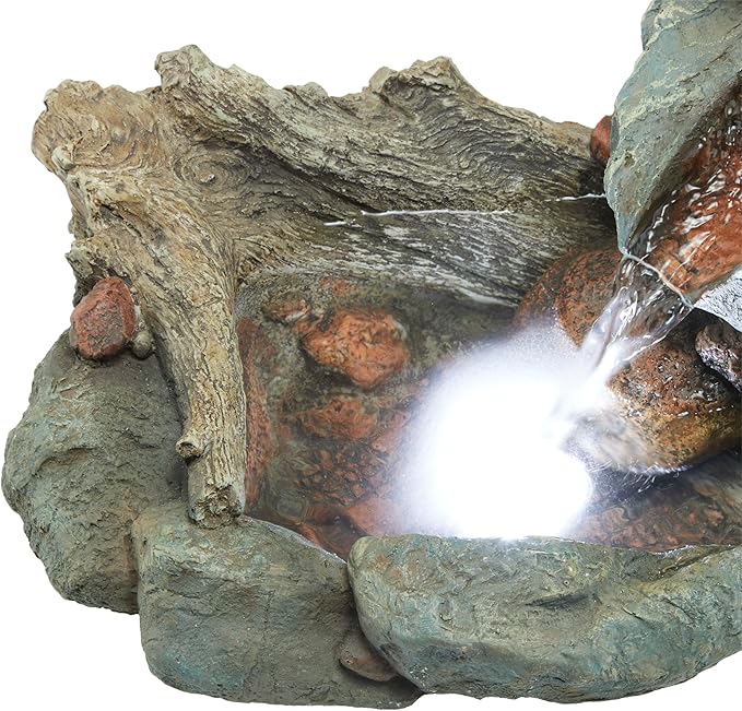 Alpine Corporation 20" Long Indoor/Outdoor River Rock Waterfall Tabletop Fountain with LED Lights