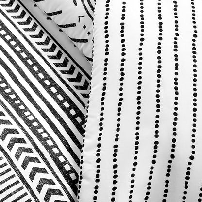 Lush Decor Hygge Geo Reversible 3 Piece Cotton Duvet Set, Full/Queen, Black & White