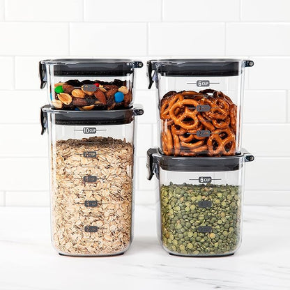 Progressive International ProKeeper+ 4-Piece Clear Plastic Modular Airtight Pantry Food/Snack Kitchen Storage Organization Container Canister Set