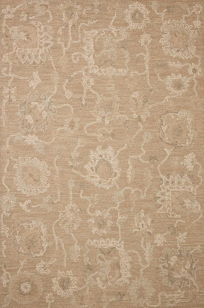 Loloi Chris Loves Julia Dorothea Collection DRT-01 Sand/Pebble 8'-6" x 11'-6" Area Rug Wool Neutral Floral Living Room Bedroom Carpet