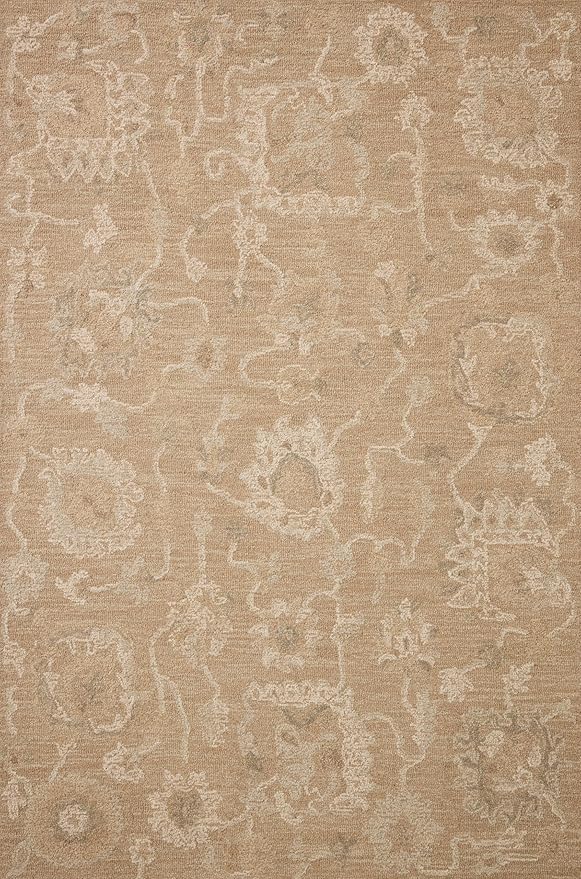 Loloi Chris Loves Julia Dorothea Collection DRT-01 Sand/Pebble 11'-6" x 15' Area Rug Wool Neutral Floral Living Room Bedroom Carpet