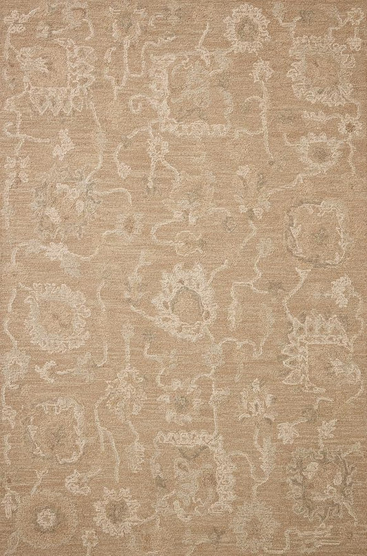 Loloi Chris Loves Julia Dorothea Collection DRT-01 Sand/Pebble 2'-6" x 9'-9" Runner Rug Wool Neutral Floral Living Room Bedroom Carpet