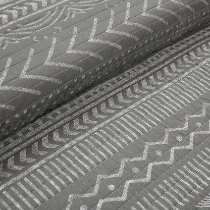 Lush Decor Hygge Geo Pattern Striped 3 Piece Quilt Bedding Set, King, Charcoal