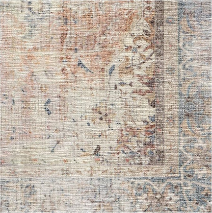 RUGGABLE Washable Vintage Area Rug – Sarrah Coral 9x12, Stain-Resistant, Non-Slip – Large Machine Washable Rugs for Living Room, Bedroom, Hallway, Entryway & Office–with Standard Pad