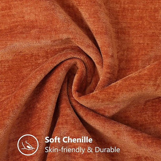decorUhome Fall Chenille Soft Throw Pillow Covers 18x18 Set of 2, Farmhouse Velvet Neutral Decorative Euro Pillow Covers with Stitched Edge for Couch Sofa Bed Home Decor, Rust