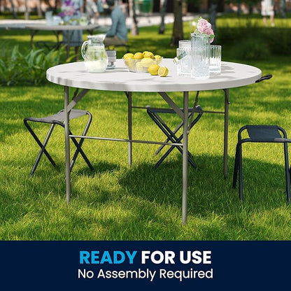 Flash Furniture Freeman 4' Round Plastic Folding Table with Carrying Handle, Plastic Foldable Table for Indoor/Outdoor Events, White