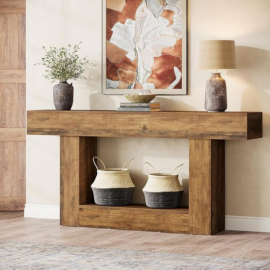 Tribesigns 63-Inch Long Console Table, 2-Tier Entryway Table Sofa Table with Storage, Farmhouse Wood Behind Couch Table for Living Room, Hallway, Rustic Brown