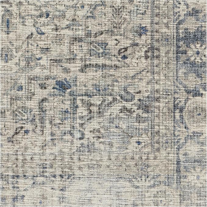 RUGGABLE Washable Vintage Area Rug – Kamran Blue Quartz 3x5, Stain-Resistant, Non-Slip – Small Machine Washable Rugs for Living Room, Bedroom, Hallway, Entryway & Office–with Cushioned Pad