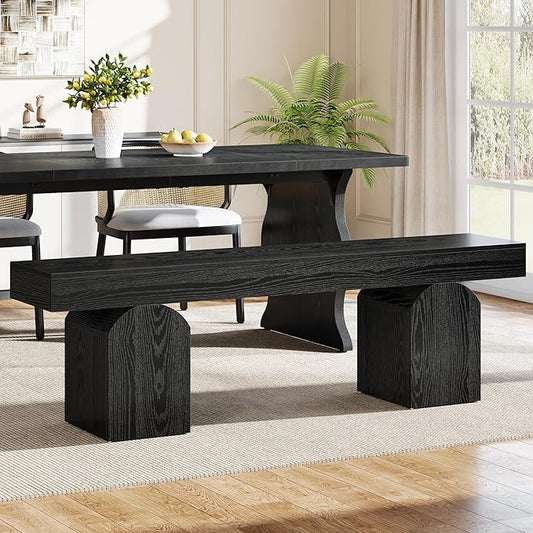 Tribesigns 59" Dining Bench for 2 to 3, Modern Black Dining Table Bench with Arched Base, Extra Long Kitchen Seating for Living Room, Entryway