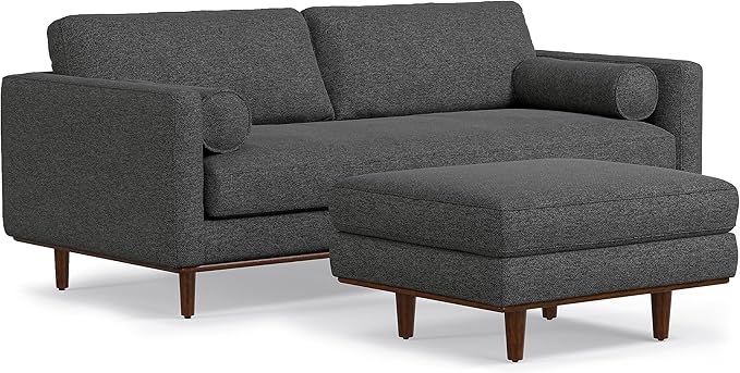 SIMPLIHOME Morrison Mid-Century Modern 89 inch Wide Sofa with Ottoman Set in Charcoal Grey Tightly Woven Performance Fabric for the Living Room and Family Room