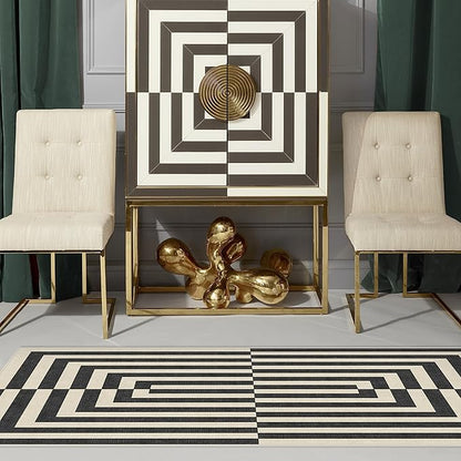 RUGGABLE x Jonathan Adler Machine Washable Modern Area Rug – Op Art Charcoal 6 ft Round, Stain-Resistant, Non-Slip – Medium Rugs for Living Room, Bedroom, Hallway, Entryway & Office–with Standard Pad