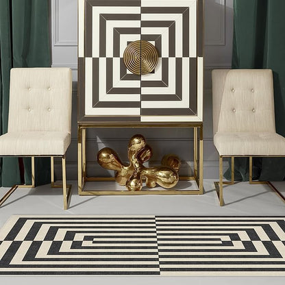 RUGGABLE x Jonathan Adler Machine Washable Modern Runner Rug – Op Art Charcoal 2.5x7, Stain-Resistant, Non-Slip – Washable Rug for Hallway, Entryway, Living Room & Kitchen–with Cushioned Pad