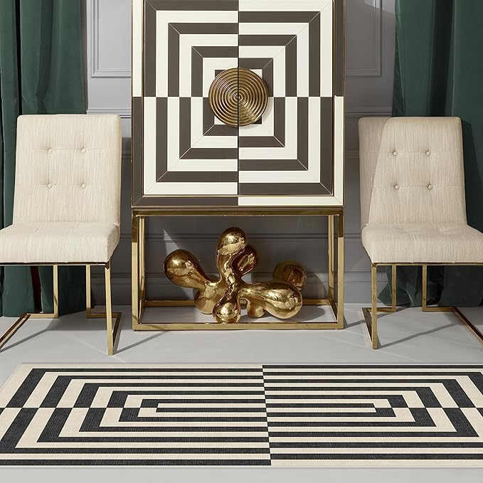 RUGGABLE x Jonathan Adler Machine Washable Modern Runner Rug – Op Art Charcoal 2.5x7, Stain-Resistant, Non-Slip – Washable Rug for Hallway, Entryway, Living Room & Kitchen–with Standard Pad