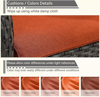 Outdoor Swivel Rocker Patio Chair - Outdoor Wicker Patio Chair with Olefin Fabric Cushions, Suitable for Backyard Deck and Porch, Orange