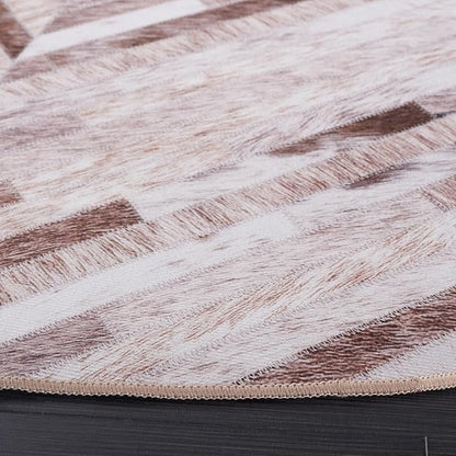 SAFAVIEH Washable Rug Faux Hide Collection - 8' Round, Beige & Brown, Slip Resistant, Western Rustic Decor, Printed Pattern, Ideal for Living Room, Bedroom, Home Office, Dining Space (FAH526A)