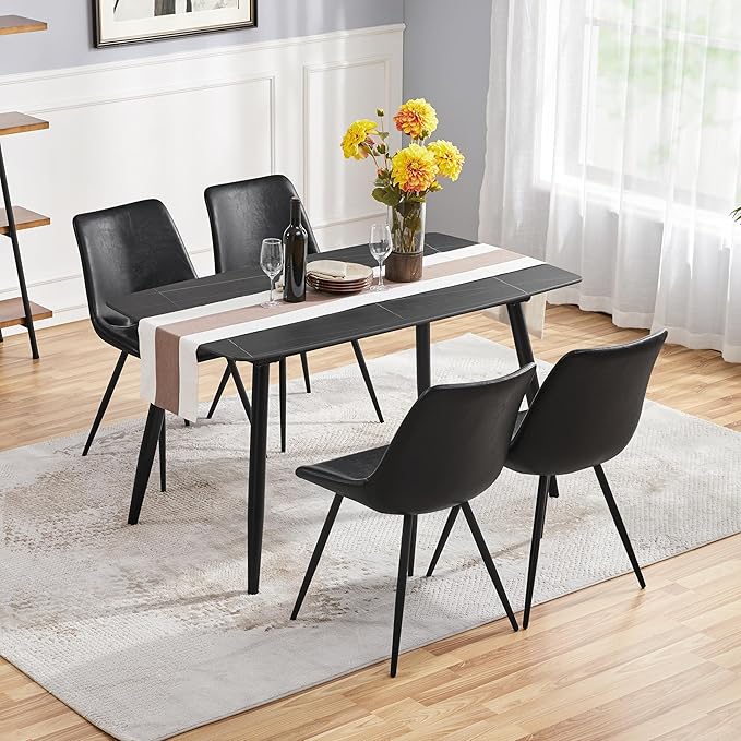 Yaheetech Dining Chairs Set of 2 Modern Upholstered Dining Room Chairs with Faux Leather Seat and Metal Legs for Home, Kitchen, Armless Design, Black