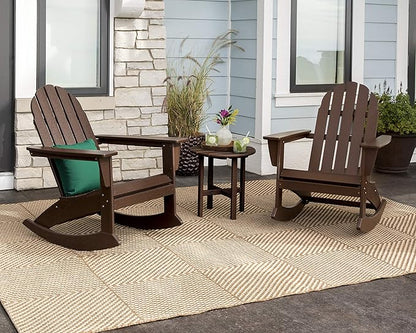POLYWOOD Vineyard Adirondack 3-Piece Rocking Chair Set, Outdoor Patio Furniture with Side Table, HDPE All-Weather Porch Rockers, Fade-Proof, Black