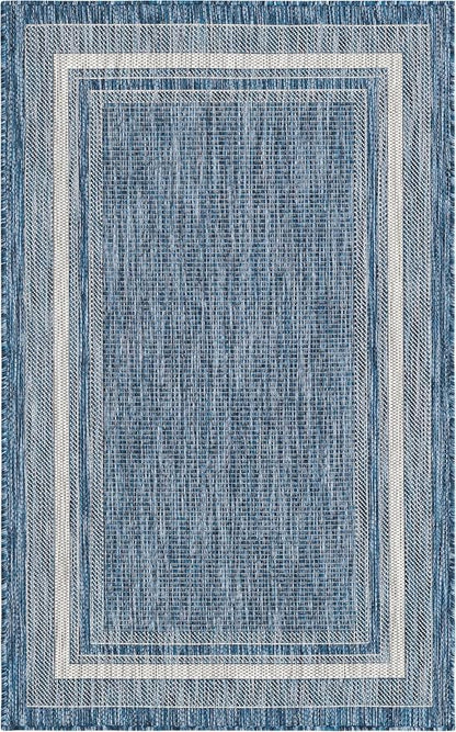 Unique Loom Outdoor Border Collection Area Rug - Soft Border (3' 3" x 5' 3" Rectangle, Blue/ Ivory)