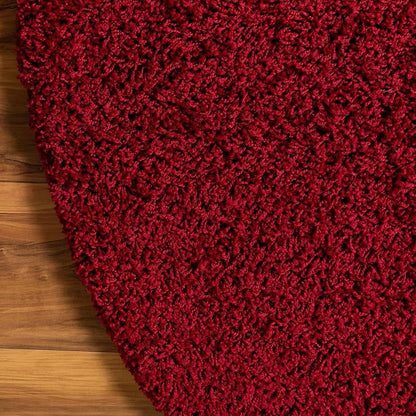 Unique Loom Solid Shag Collection Area Rug (4' 1" Round, Cherry Red)