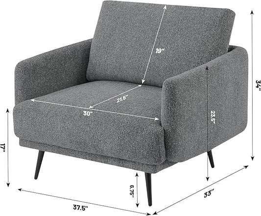 Mid-Century Accent Chair,Modern Oversized Armchair for Living Room,Comfy Upholstered Reading Accent Chairs for Bedroom,Single Sofa Chair (Dark Grey-1PACK)