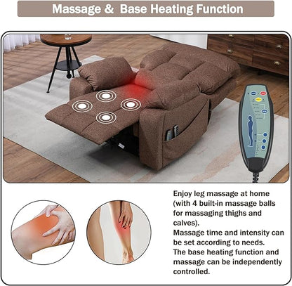 4 OKIN Motor Power Lay Flat Lift Recliner Chair for Elderly Adults Big and Tall Recliners with Heat Massage, Adjustable Head-Back-Lumbar-Leg-Support, Extended Footrest, 2 Cup Holders