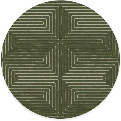 RUGGABLE x Jonathan Adler Machine Washable Area Rug – Labyrinth Fern Green 8 ft Round, Stain-Resistant, Non-Slip – Large Rugs for Living Room, Bedroom, Hallway, Entryway & Office–with Standard Pad