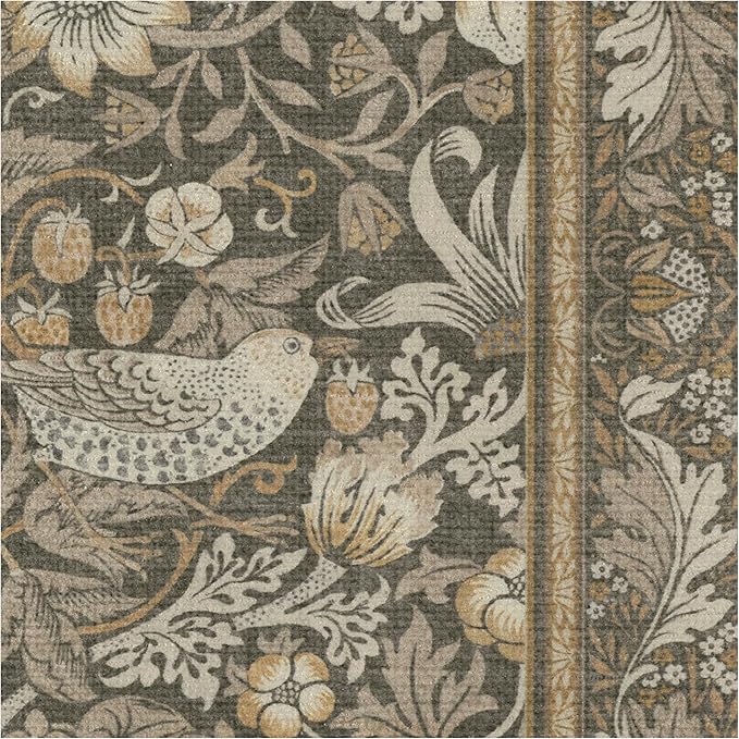 RUGGABLE x Morris & Co Machine Washable Area Rug – Strawberry Thief Stone Gold 5x7, Stain-Resistant, Non-Slip – Medium Rugs for Living Room, Bedroom, Hallway, Entryway & Office–with Cushioned Pad