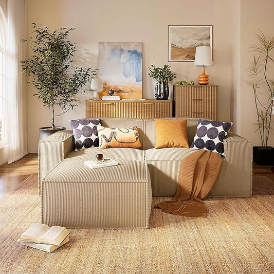 Marsail Modular Sectional Sofa, 80" L-Shaped Modular Sectional Couch with Deep Seat, Freely Combinable Sectional Clound Sofa for Living Room, No Assembly, Plush Corduroy Fabric, Beige