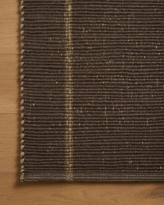 Loloi Leanne Ford Weatherstaff Collection WTS-01 Espresso/Natural 7'-9" x 9'-9" Area Rug Jute, Striped, Neutral, Living Room, Bedroom, Dining Room