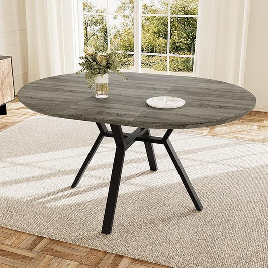 43.3"-59.1" Extendable Round Dining Table for 4-6 People, Modern Kitchen Oval Dining Table with Flexible Leaves Space Saving, Metal Base for Kitchen Dining Room (Grey)