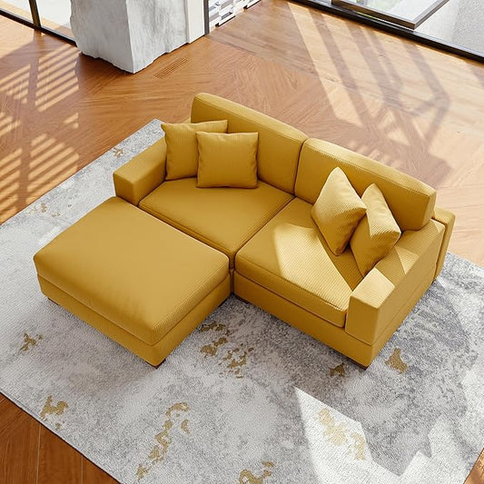Modular Sectional Couches for Living Room, Modern Loveseat 2-Seater Sofa Couch with Ottoman, Upholstered Couches for Living Room Bedroom, Orange