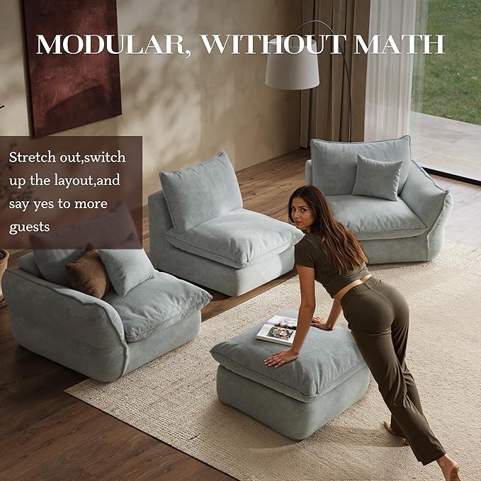 106'' Down Blend L-Shaped Sectional Sofa, Deep Seat Feather-Filled Cushions, Oversized Cloud Couch with Sink-in Comfort, Modern Living Room Sofa – Sky Fog Blue