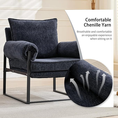 Xifan Modern Comfy Reclining Chair with 6 Angle Adjustable Backrest, Upholstered Accent Chair Fabric Living Room Lounge Chair for Reading Room - Dark Blue, Set of 2