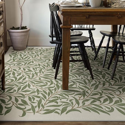 RUGGABLE x Morris & Co Machine Washable Area Rug – Pure Willow Boughs Green 8x10, Stain-Resistant, Non-Slip – Large Rugs for Living Room, Bedroom, Hallway, Entryway & Office–with Cushioned Pad