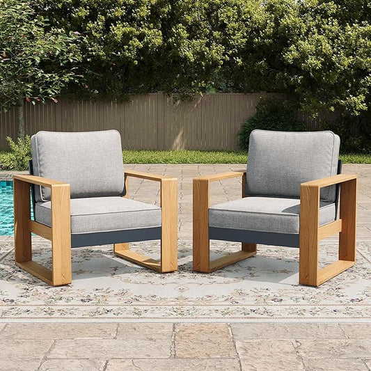 LayinSun Aluminum Patio Furniture Set 2 Chair, Oversized Seat with Hight Back, Outdoor Conversation Sets for Porch, Balcony, Deck
