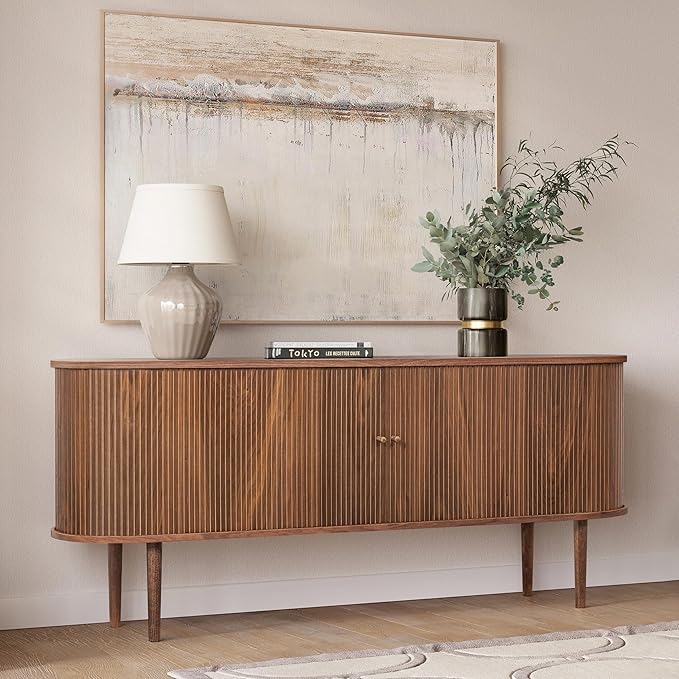 WERMO 71’’ Sideboard Storage Cabinet with Doors and Shelves - Wood Credenza for Living Room, Bedroom, Entryway and Home Office Cabinet. Kitchen Buffet, Media Console Table with Storage (Walnut)