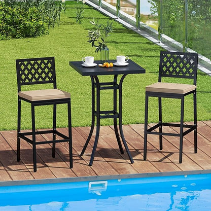 COSTWAY Outdoor Bar Chairs Set of 2, Armless Heavy-Duty Metal Frame Counter Height Chairs with Removable Cushions, Footrest, Ergonomic Backrest, Upholstered Barstools for Patio, Poolside, Backyard