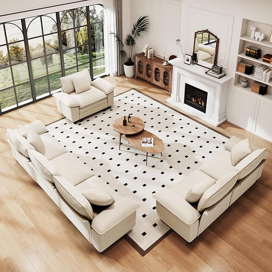 PHI VILLA Cloud Modular Couches Sets, 3 Pieces Large Sectional Sofa Set with Loveseats & Single Sofa, 6-Seater Upholstered Couch for Living Room, Chenille Fabric, Beige