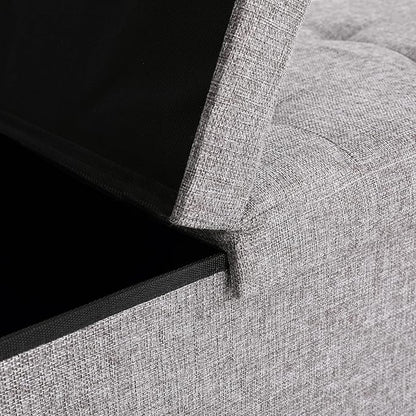 Cuyoca 45.3 Inches Foldable Seat Footrest Shoe Bench End of Bed Storage with Flipping Lid, 166L Upholstered Tufted Bench, Linen Fabric Grey