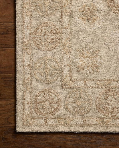 Loloi Chris Loves Julia Dorothea Collection DRT-03 Dove/Natural 9'-3" x 13' Area Rug Wool Neutral Floral Living Room Bedroom Carpet