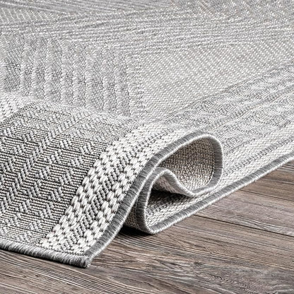 nuLOOM 10' x 13' Outdoor Tribal Geometric Area Rug, Stain Resistant, Weather Resistant, High Traffic, Patio, Balcony, Outside, Ranya Light Grey